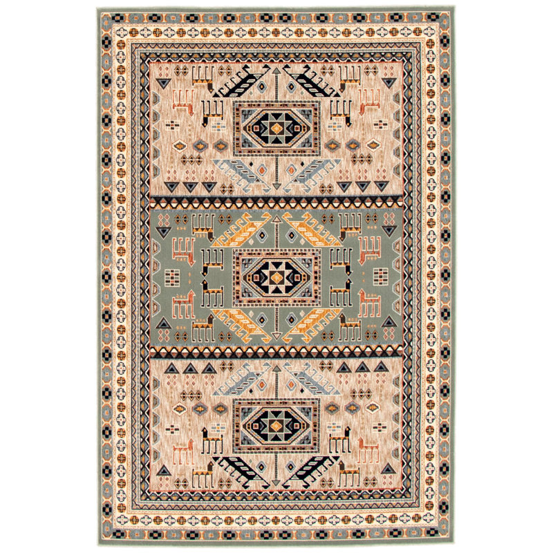 Tapis bleu sarcelle / beige Agenor, Rectangle 5 pi 3 po x 7 pi 3 po