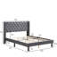 Grand lit plateforme grand avec revêtement en velours gris et support à oreilles