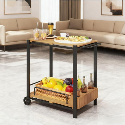 2-Tier Coffee & Drink Cart with 3 Bottle Holders - Rolling Utility Cart for Kitchen, Living Room & Party