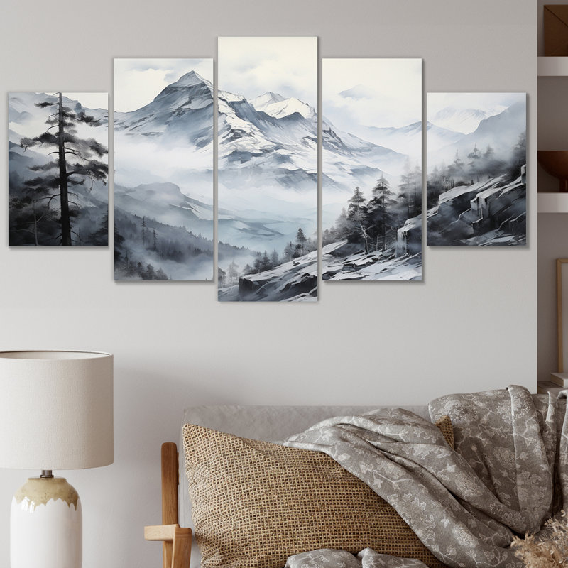 Minimalisme Winter Mountains Summit Splendor II - décoration murale paysages - 5 panneaux