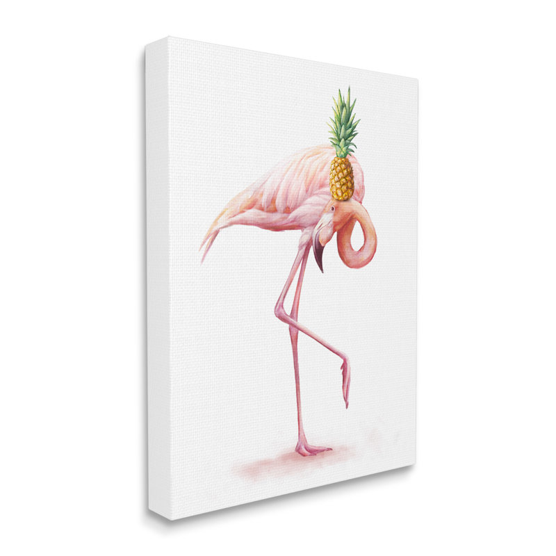 Ananas tropical, flamant rose, oiseau drôle, fruit, art mural par Ziwei Li, H 30 po x l 24 po x P 1,5 po