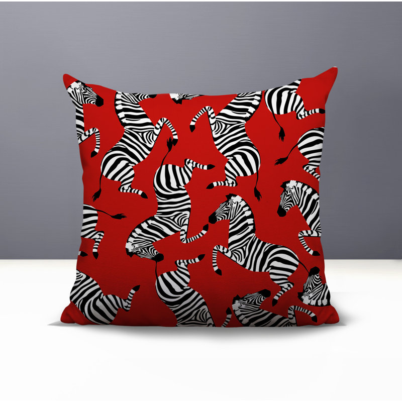 Oreiller carré réversible intérieur / extérieur Kiji Zebra, Rouge, Carré 15 po