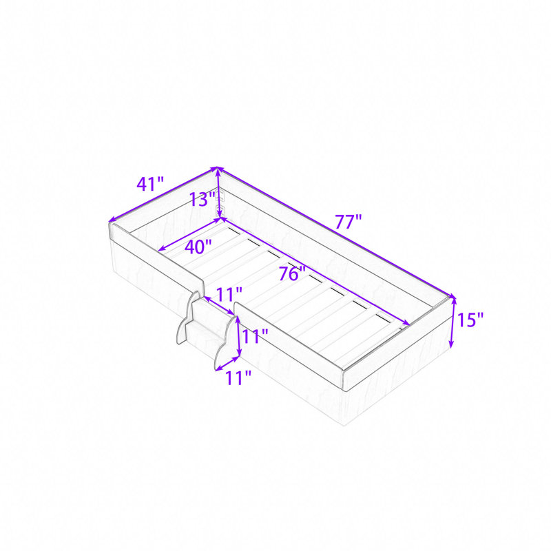 Structure de lit plateforme tapissier avec clôture et escalier, Simple