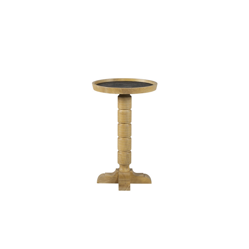 Compact Round Spot Table With - Inspired Cashew, Turned Pedestal Base, Tan Solid Wood + , 14 In Depth, Width, 22 Height, 12.37 Lb, For Occasional Use Cashew Finish, As Accent Or