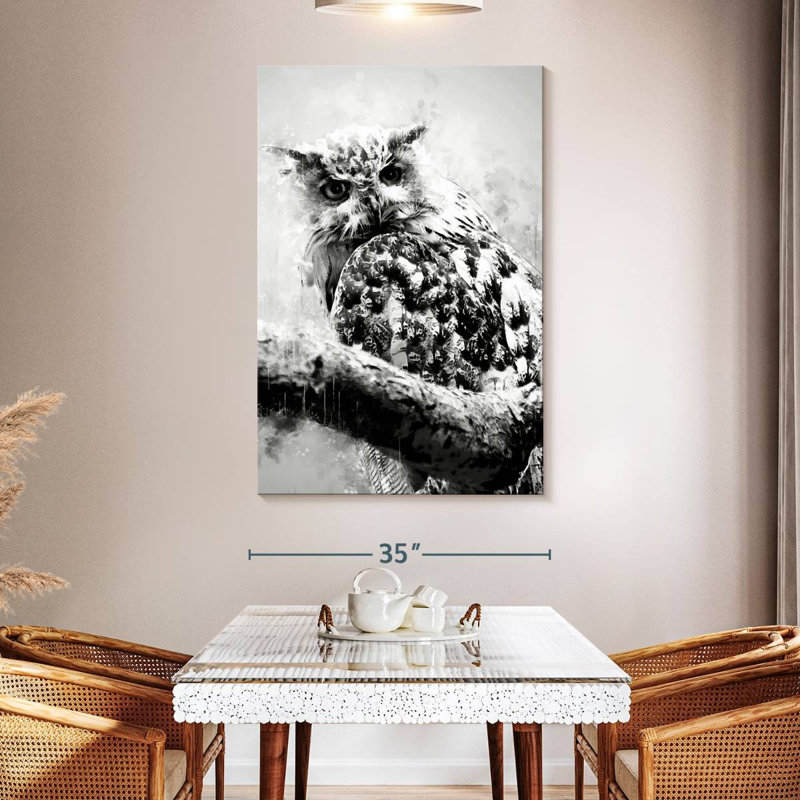 Brampt Owl Looking Black And White, 51" H x 34" W