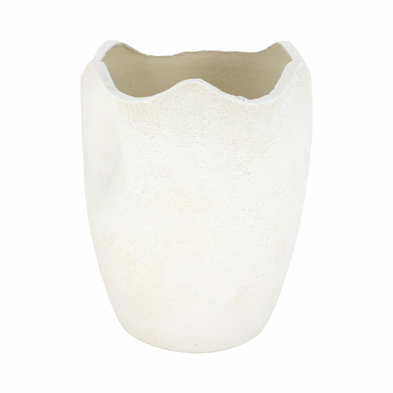 12" Abstract Textured Terracotta Vase, Ivory, 12" H x 9" W x 9" D