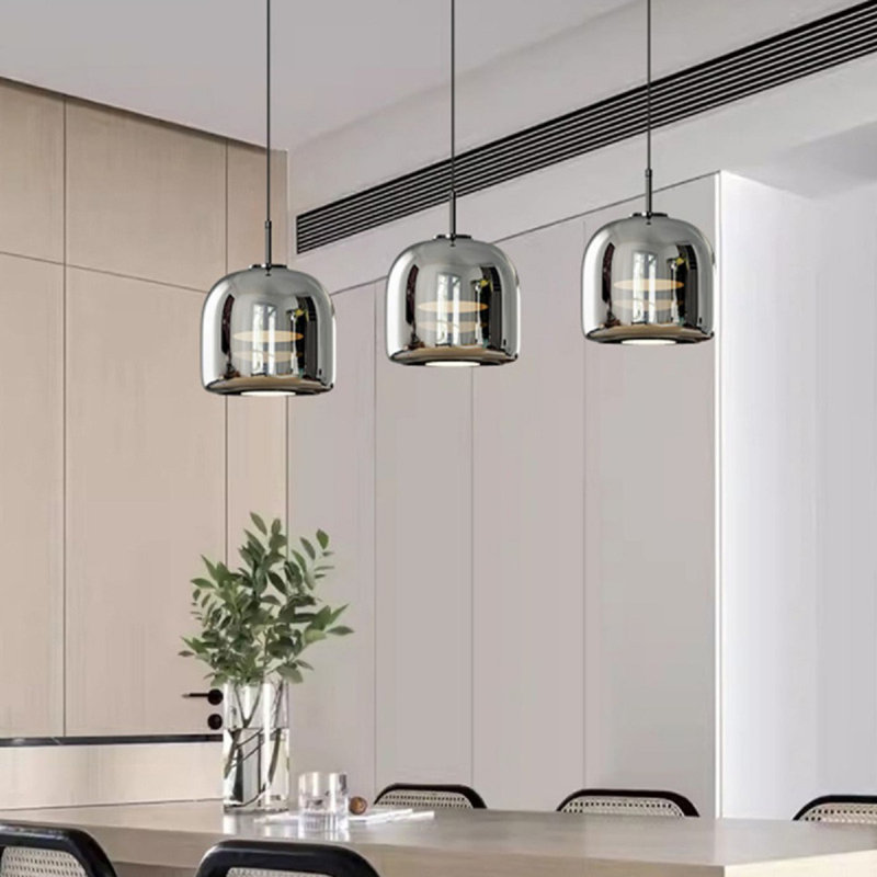 Luminaire suspendu moderne en verre gris fumée à une tête - 16 cm de diamètre, 3 couleurs à DEL à intensité variable, pour salle à manger, bar, bureau, luxe nordique, chevet de chambre à coucher minimaliste créatif