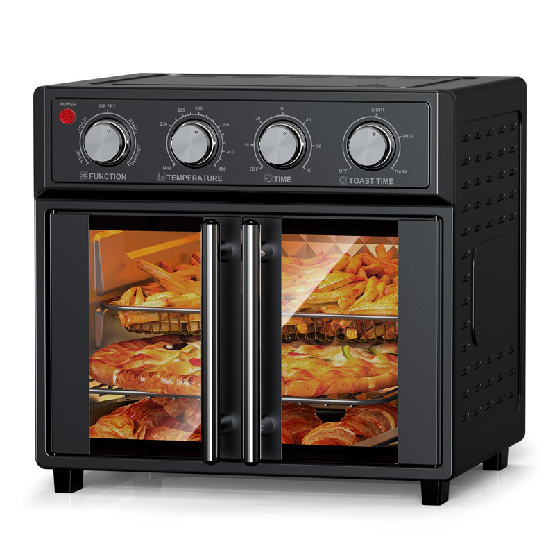 Large Capacity French Double-Door Air Fryer Convection Toaster Oven, 1700W, 7 Preset Menus, 7-In-1 Multi-Function: Bake, Roast, Grill, Toast, Dehydrate, Defrost, Stainless Steel/Black | Gift Idea