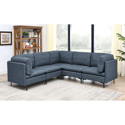 Linen Upholstered Modular Sectional With Metal Legs