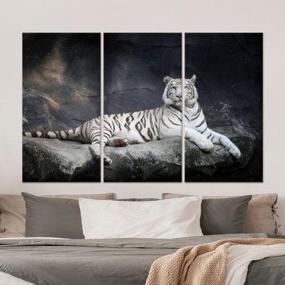 Minimalist Animal Wall Art - Printed Canvas with White Tiger Design,3P Wrapped Canvas