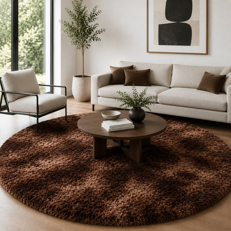 Ebern Designs Soft Fluffy Tie-Dyed Light Coffee Shag Area Rug for Living Room Bedroom Nursery Kids Room, Tie-Dyed Coffee
