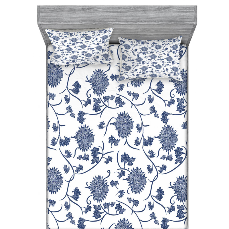 Microfiber Floral Sheet Set, Full Sheet Set with Fitted Sheet