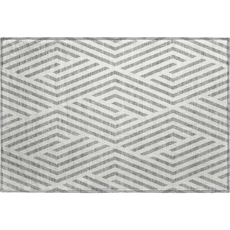 Premium Machine Washable Cerrito AMF550 Gray Rug, Rectangle 1'8" x 2'6"