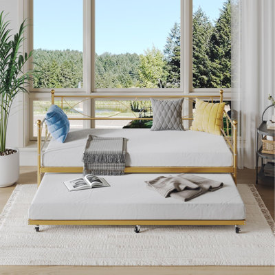 Twin daybed with Trundle, Metal Twin Daybed, Day Bed Sofa Bed Frame with Steel Slat Support, Multifunctional Daybed Frame