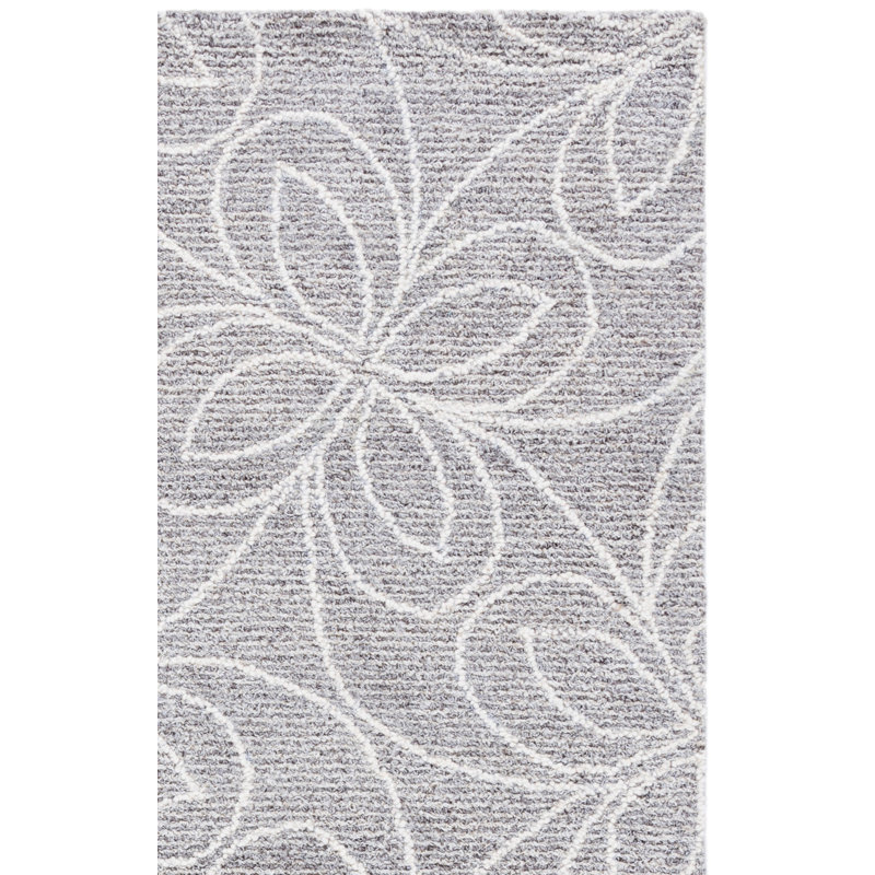 Ebony Hand Tufted Wool, Cotton Floral Indoor Rug, Rectangle 5' x 8'