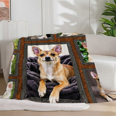 1Pc Dog Portraits Flannel Blanket Soft Cute Collage, Adorable Small Dog Prints, Cozy Decorative Dog Lovers Gift For Sofa/Bed/Travel 55*70