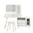 Compact White Bedroom Makeup Vanity With 3 - Color Lighting, Retractable Drawers, Fluted Glass Door, And Ergonomic Stool Desk Adjustable Mirror Lights, Interchangeable Cabinet, Power Outlet-2021305214