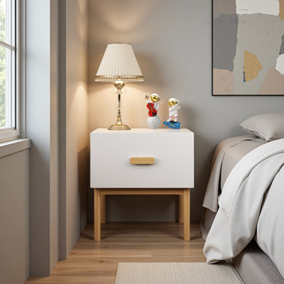 Table de chevet moderne avec tiroir et pieds en bois, table de chevet minimaliste avec poignée pour chambre à coucher, salon
