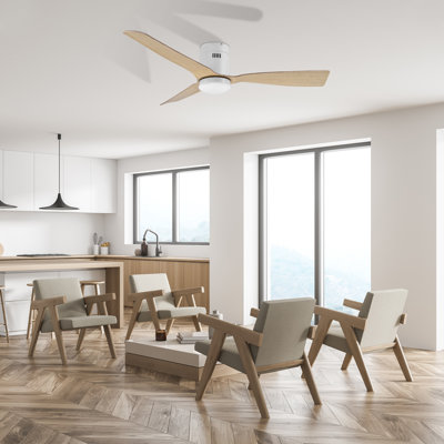52" Savitri LED Smart Flush Mount Ceiling Fan with Remote Control and Light Kit Included