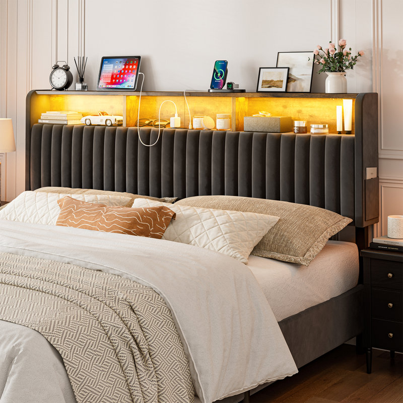  Tête de lit très grand californien seulement avec rangement, hauteur réglable, tête de lit très grand Cal, Noir