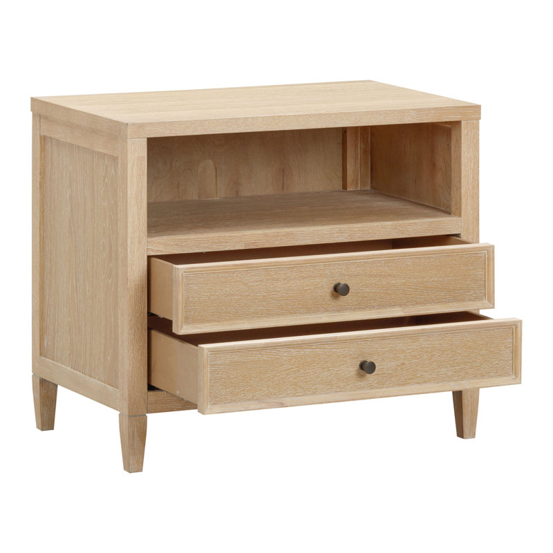 Beecher Whitewashed Oak Wood Large Nightstand