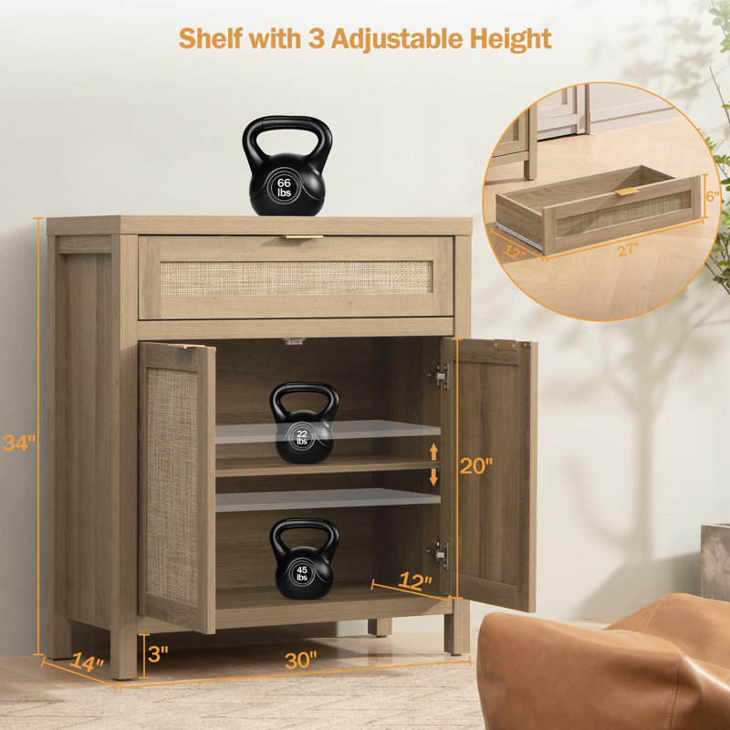 Sideboard Buffet Storage Cabinet Set Of 2, Credenza Buffet Table, Boho Console Accent Cabinet With Doors And Drawer, Coffee Bar Cabinet For Kitchen Entryway Living Room, Natural