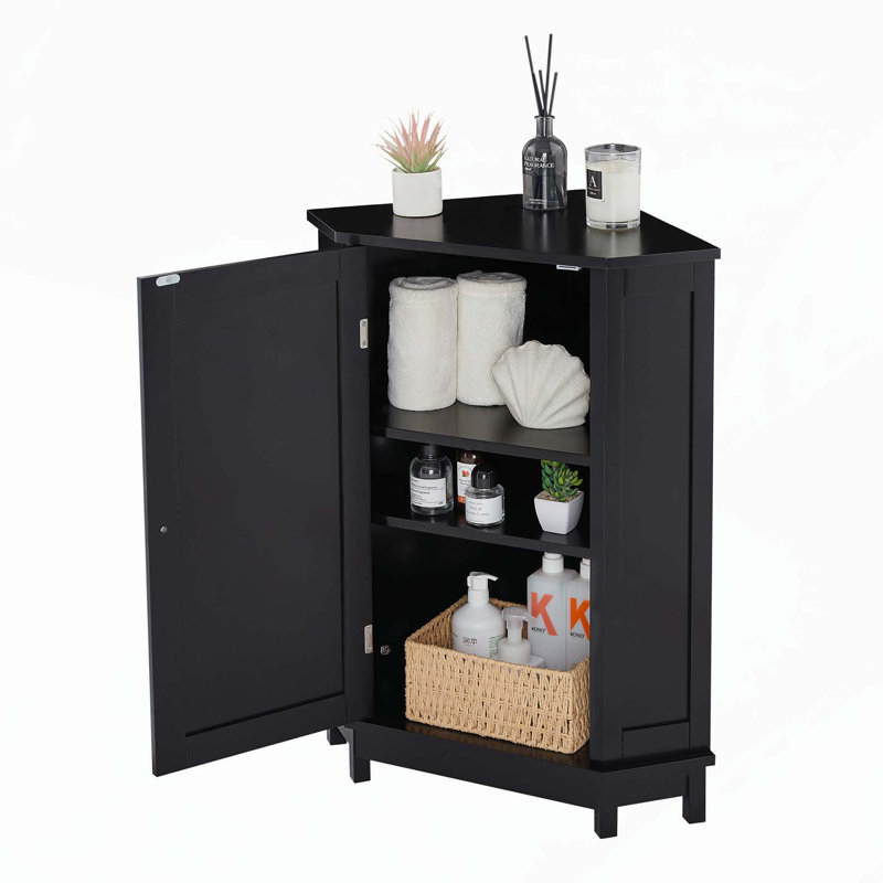 Modern Triangle Bathroom Cabinet with Adjustable Shelves and Ample Storage, Black