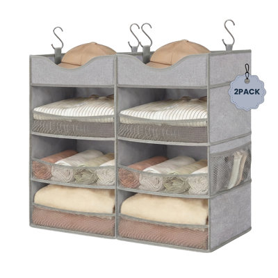 Lot de 3 organisateurs de placard suspendus avec tablette supérieure et poches latérales – Rangement robuste et peu encombrant pour vêtements, pulls, sacs à main et chaussures – Gris, 40 x 30 x 78 cm