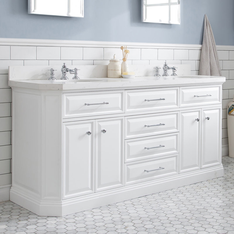 Ensemble de meuble-lavabo double 72 po Bruning, Blanc pur, Chrome poli