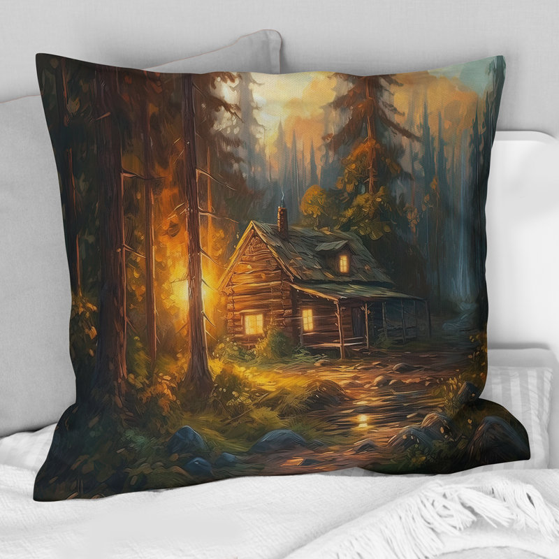 Coussin Forest Escape Cabin I - Landscape Cottage, H 18 po x l 18 po, Carré