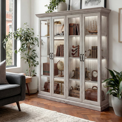 69.1"H x 68.5"W Extra-Wide China Cabinet With 4 Tempered Glass Doors & LED Lighting