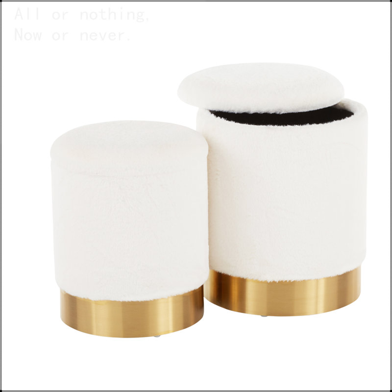 Nesting Ottoman Set in Gold Metal, Cream