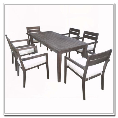 7-Piece Acacia Wood Outdoor Dining Set with Stackable Chairs (Gray)