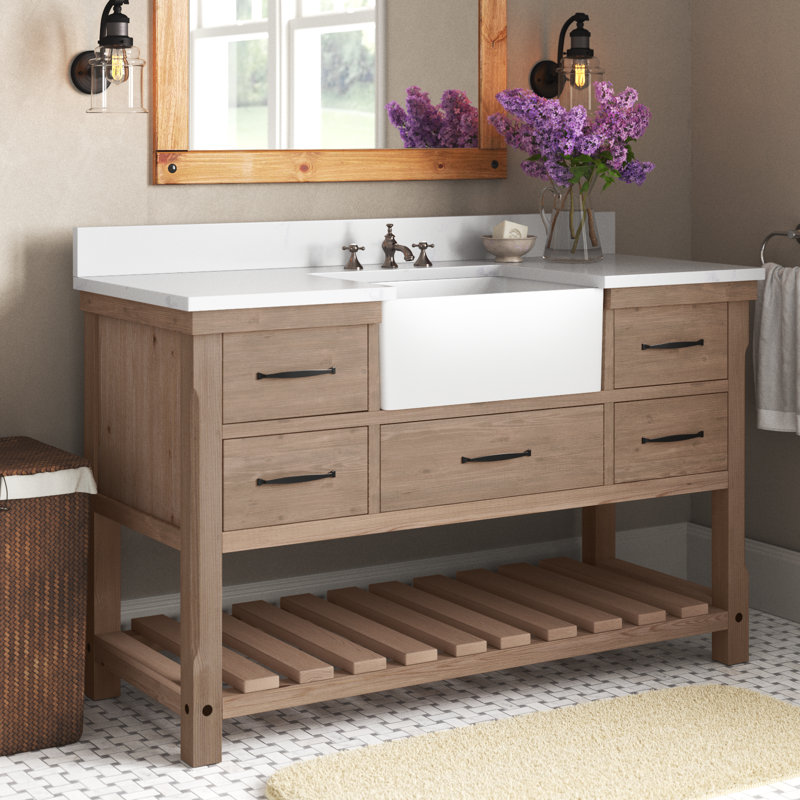 Meuble-lavabo simple Curiel, Naturel patiné / noir mat