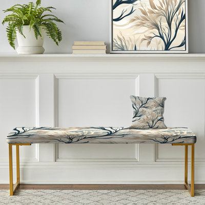 Paysage de sapin gris minimaliste - banc rembourré floral doré