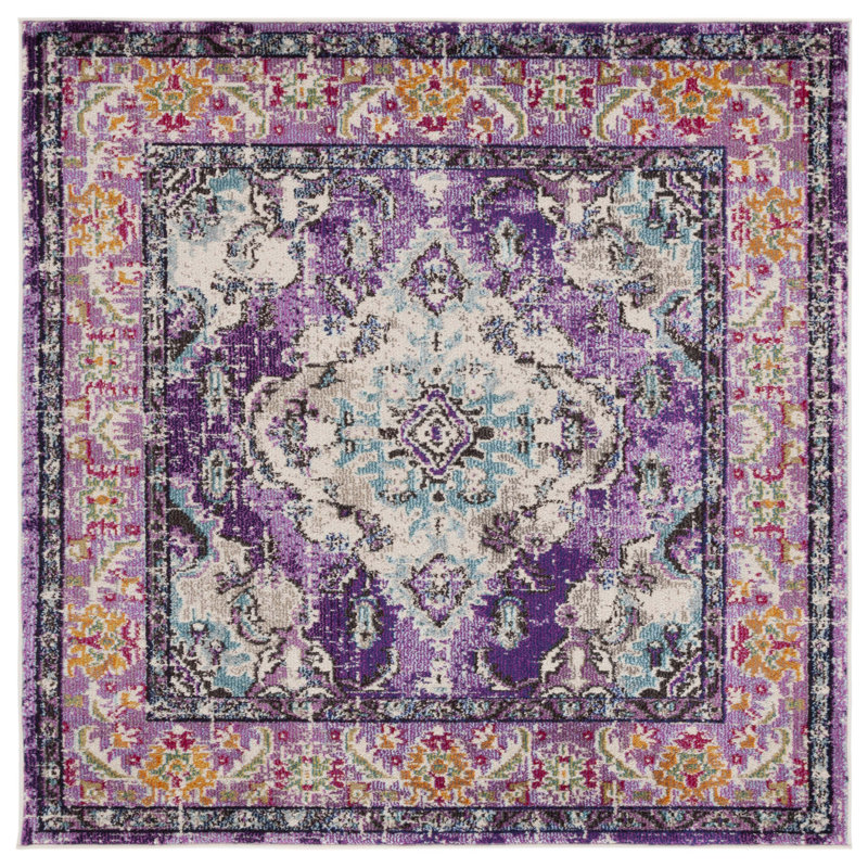 Tapis oriental Almyra, Carré 9 pi, Violet/Light Blue