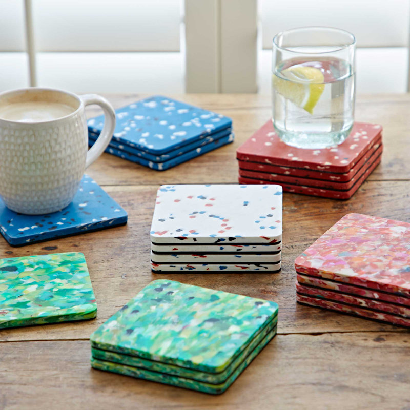 Recycled Plastic Square Coasters, Green