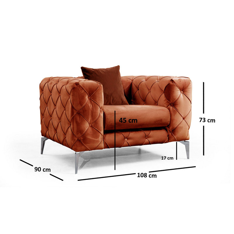 Fauteuil à oreilles moderne avec pieds en métal chromé, revêtement en polyester orange | 42,5 po x 27,6 po x 35,4 po | Structure en bois de hêtre, rembourrage en mousse douce, coussin amovible inclus | Siège élégant, portable et confortable pour la maison et le bureau