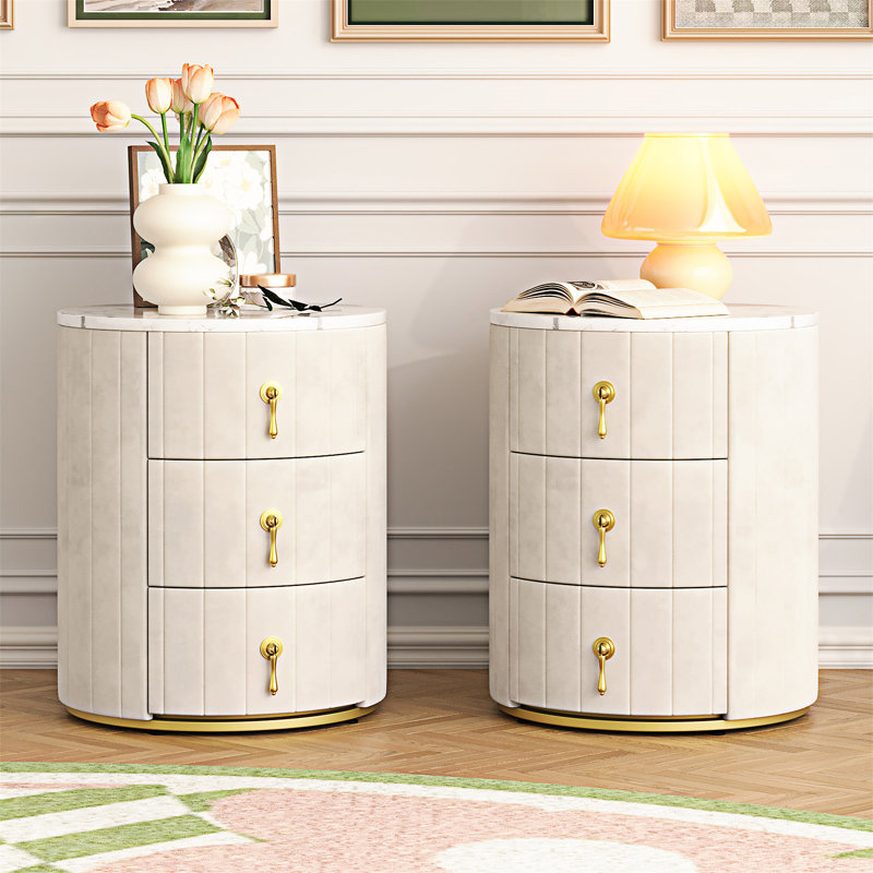 Table de chevet rembourrée avec 2 tiroirs, Beige