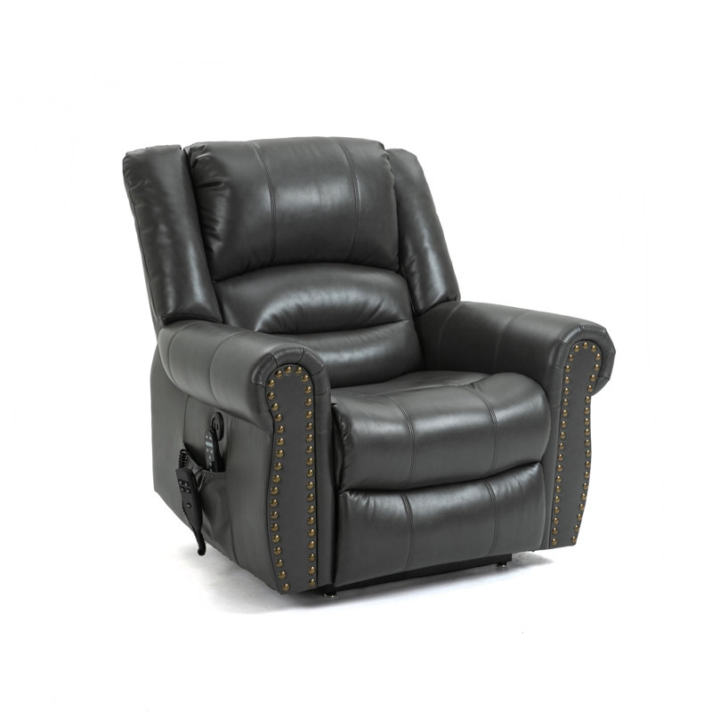Heated Massage Chair, Gray Faux Leather