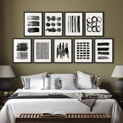 Art mural encadré, ensemble de galerie, collage, coups de peinture à l'aquarelle, formes abstraites, illustrations, art moderne chic, détente / calme pour le salon, le bureau, la chambre à coucher