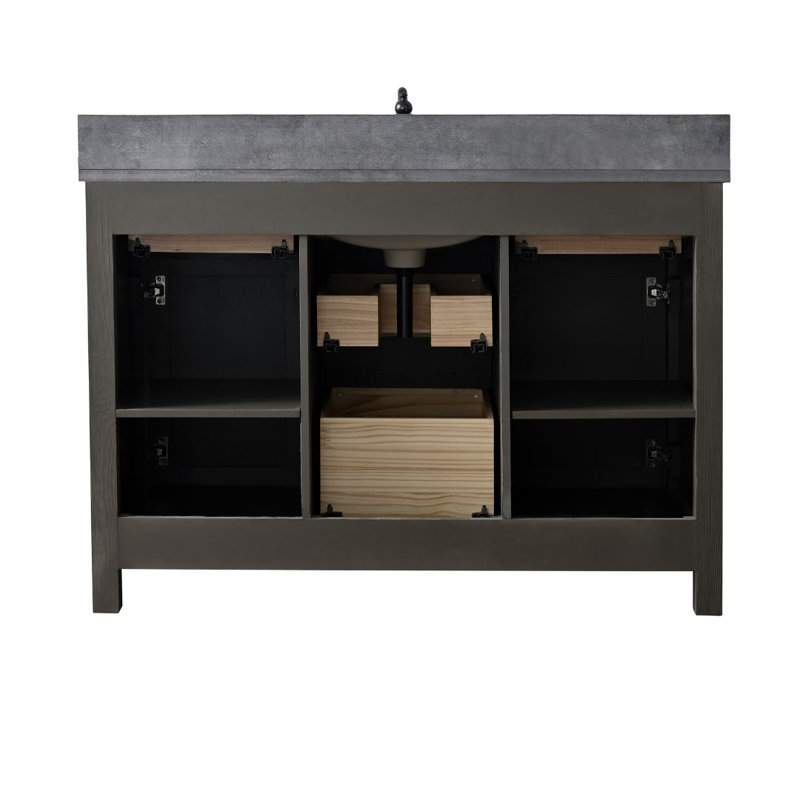 Meuble-lavabo simple 48 po Ajiya, Gris texturé / noir mat, Calcaire bleu