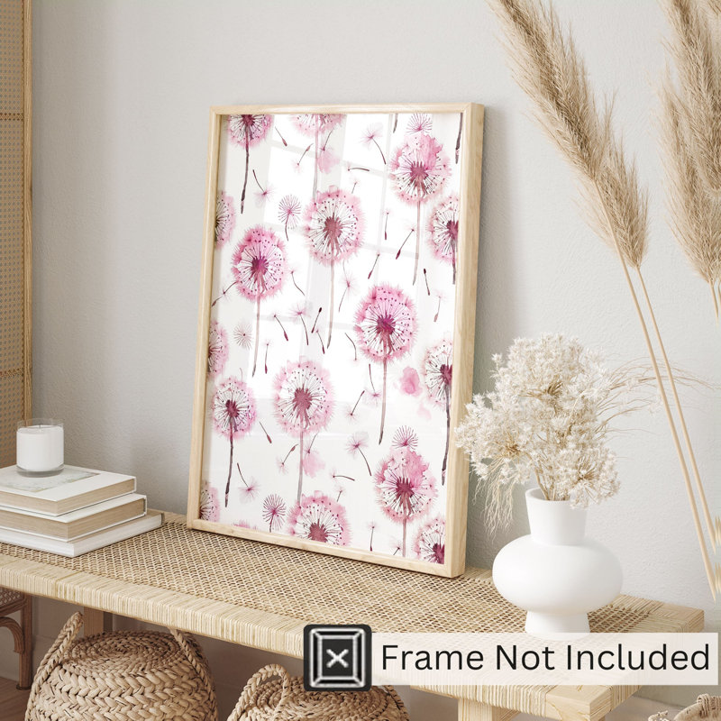 «Botanical Pink Dandelions VI», reproduction d'art moderne sans cadre, H 20 po x l 16 po