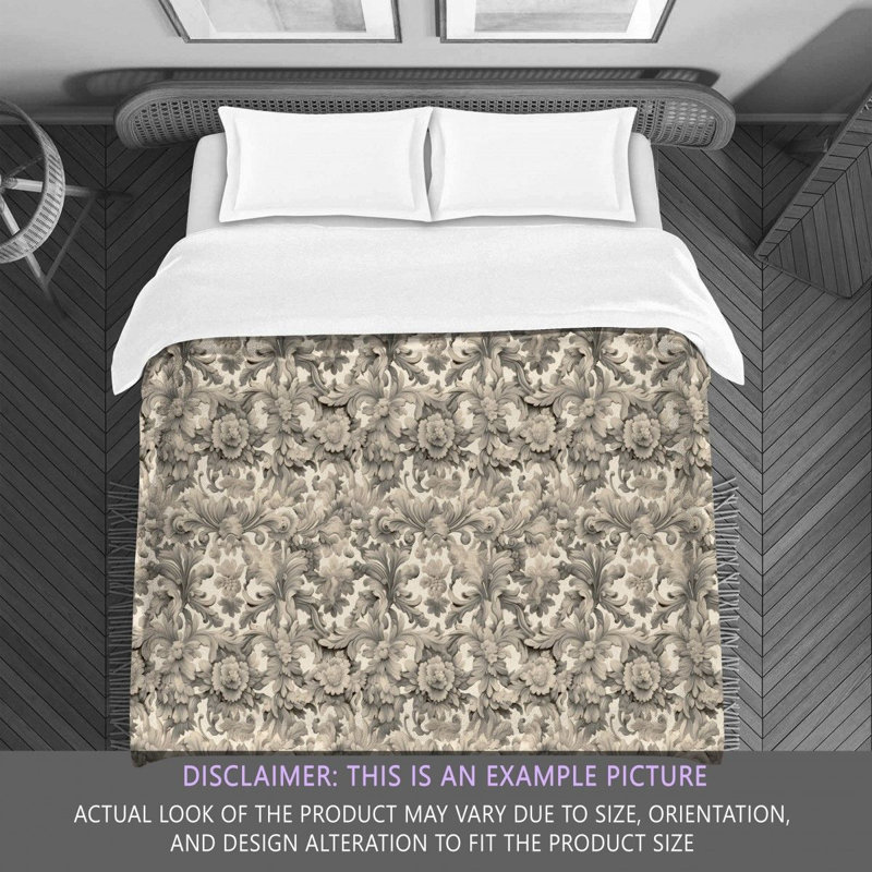 Machine Printed Comforter, Queen Comforter, Silver/Beige Floral