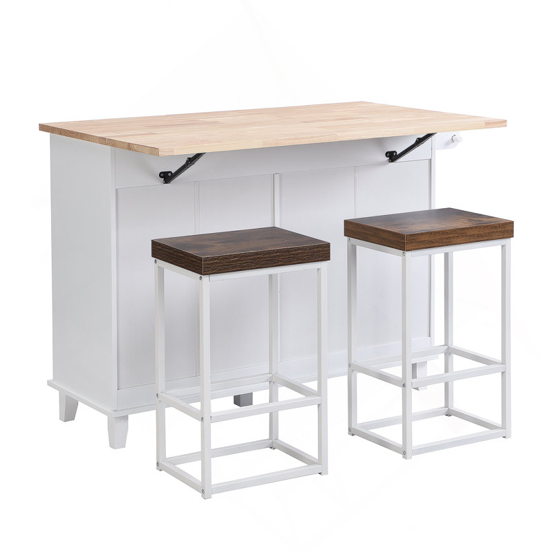 Ensemble d'îlot de cuisine avec abattant et 2 sièges, ensemble de table de salle à manger avec rangement
