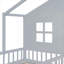 Lit plateforme simple en bois massif gris froid avec maisonnette pour chambre d'enfant avec sièges intégrés et solutions de rangement intégrées