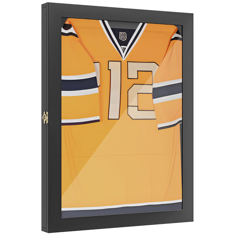 HomCom 2.5'' D Plastic/Acrylic Jersey Case, Black, 31.5" H x 23.5" W x 2.5" D