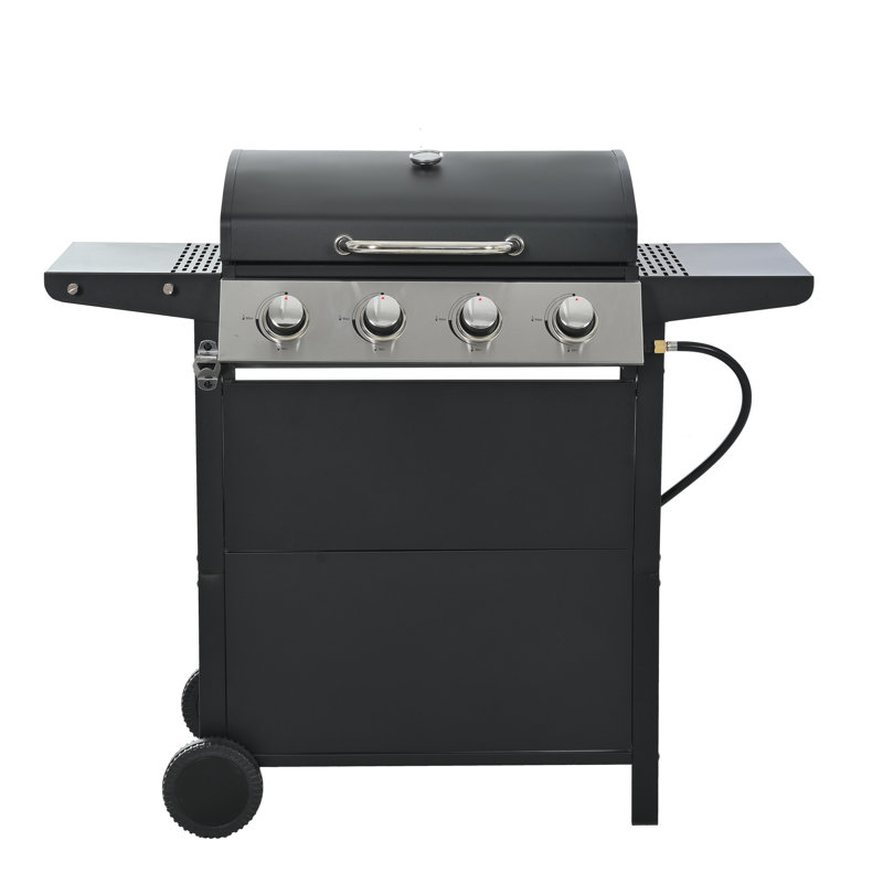 Barbecue au propane à 4 brûleurs, barbecue en acier inoxydable de 34 000 BTU pour le patio |  Barbecue d'extérieur avec deux tablettes latérales