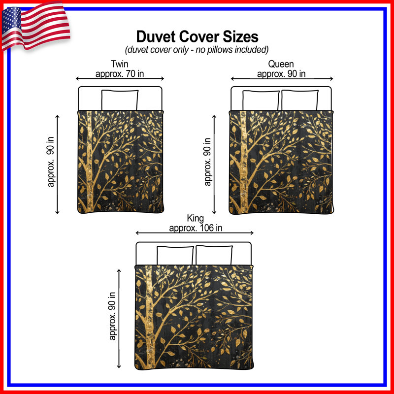 Golden Trees On Black Duvet Covers, Twin