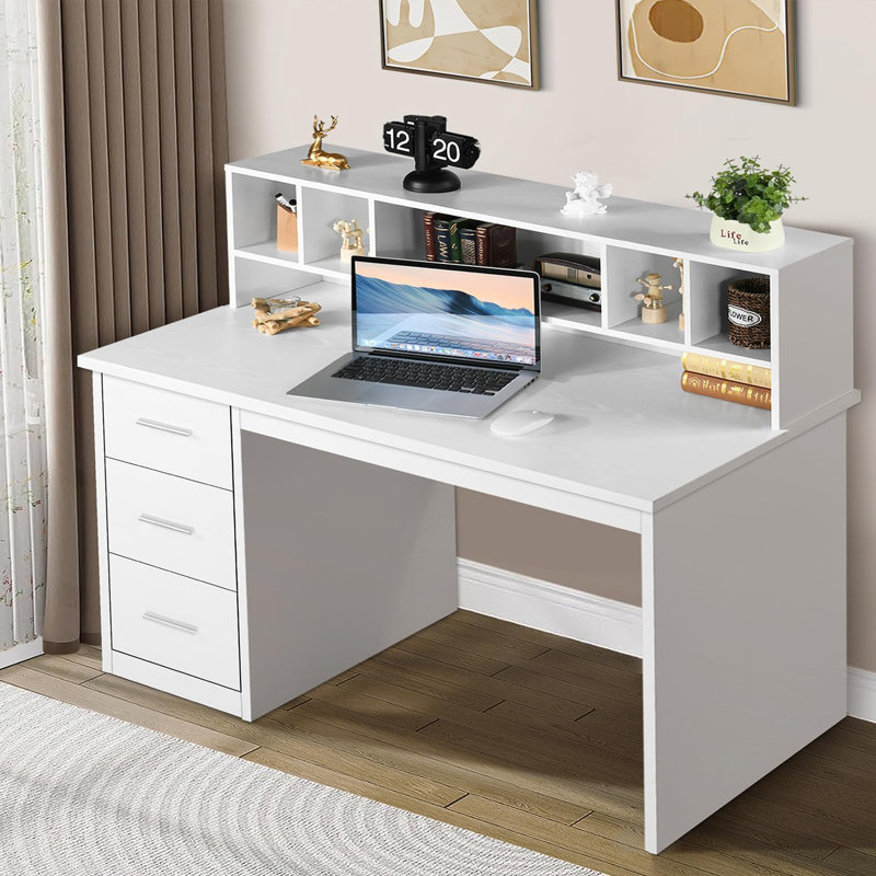 Bureau d'ordinateur avec huche, Blanc